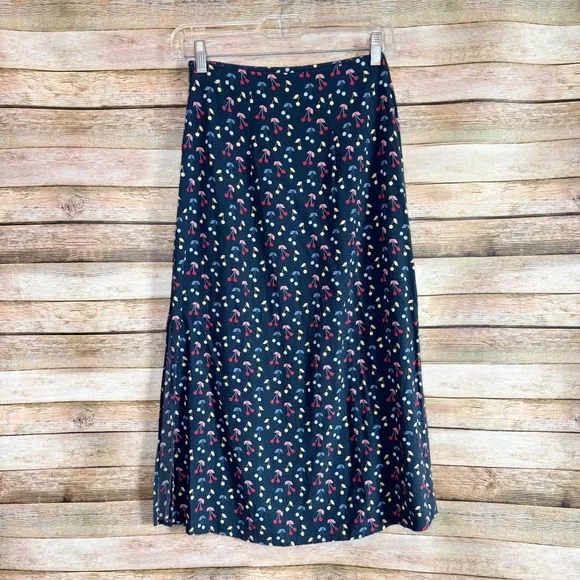 Marine Layer Women's Blue Cherry Print Ryan Midi Slip Skirt Size 0 - Picture 5 of 8